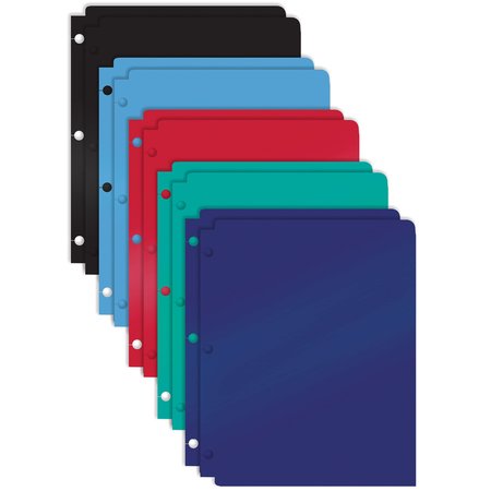 BETTER OFFICE PRODUCTS 2 Pkt Plastic Folder Portfolio, 3 Hole Punched Snap-In Type, Letter Size, Asst'd Colors, 10PK 86750